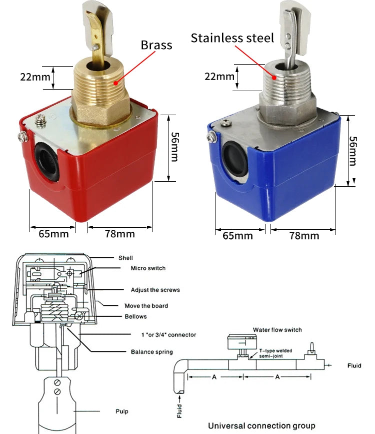 G1 HFS-25 Automatic Stainless Steel Paddle Water Flow Switch Liquid Controller Valve Sensor 1 Inch 1/2 3/4 12V to AC220V