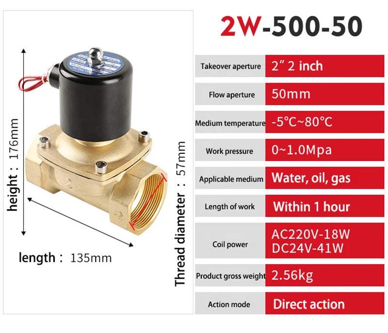 DN15 DN20 DN25 DN32 DN40 DN50 Electric Solenoid Valve 220V 110V 24V 12V Normally Closed Brass Solenoid Valve For Water Oil Air
