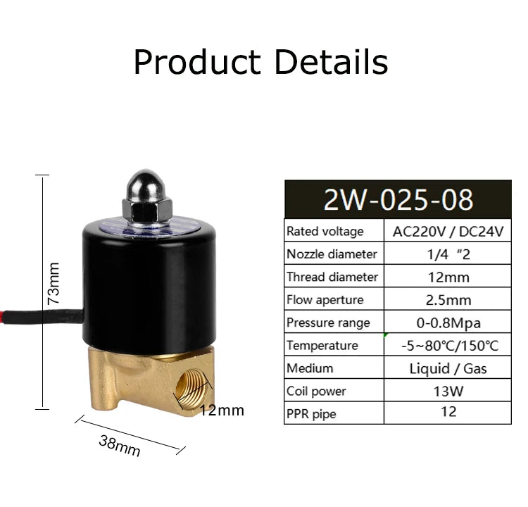 Electric Solenoid Valve 1/4" 3/8" 1/2" 3/4" 1" DN8/10/15/20/25/50 Normally Closed Pneumatic for Water Oil Air 12V 24V 220V