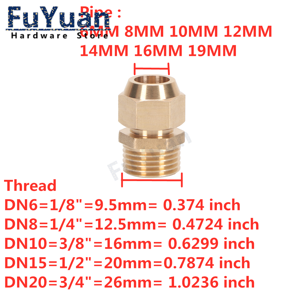 Copper Flaring Directly Connector 1/4" 3/8" 1/2" Male Thread to 6/8/10mm Pipe Brass Fitting Air Conditioning Extension Adapter