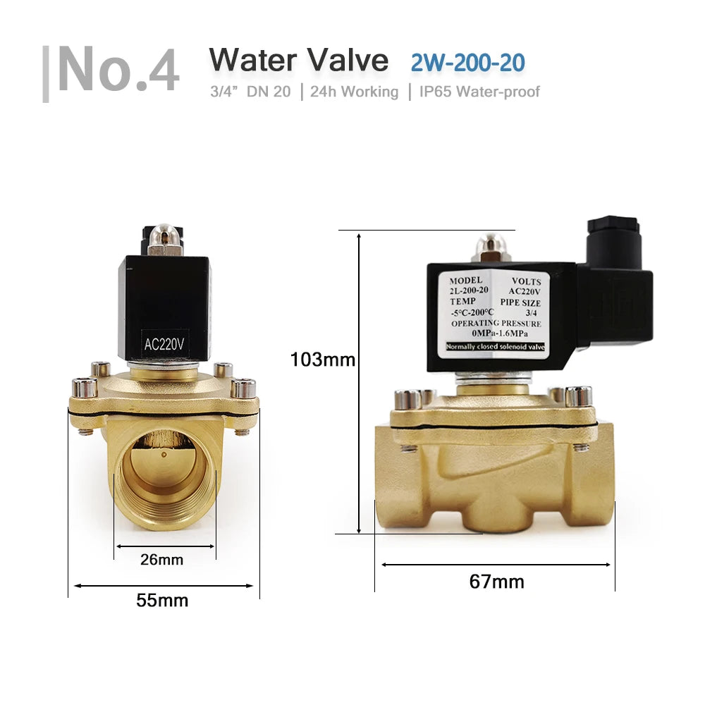 1/2" 3/4" 1" 2" DN15 DN20 DN25 DN32 DN50 Electric Ball Valve 12V 24V 220V 110V Solenoid Valve Normally Closed for Water Oil Air