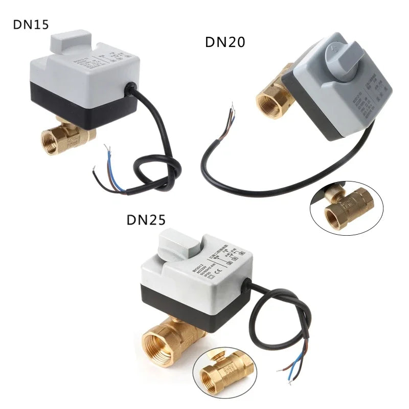 AC 220V DN15 DN20 DN25 2 Way 3 Wires Motorized Ball Valve Electric Actuator with Manual Switch