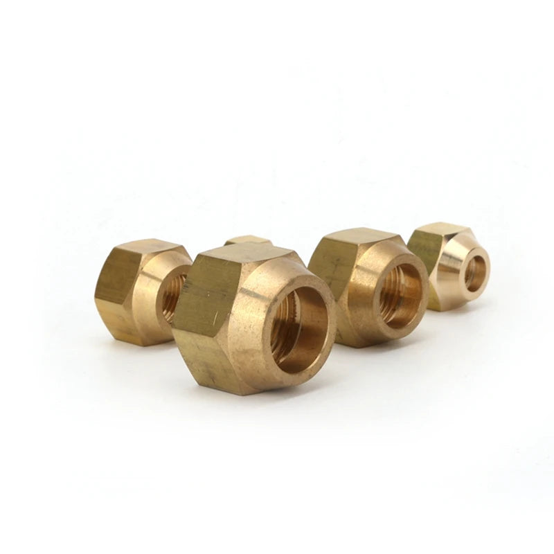 Brass Air Conditioner Nut Forged SAE 1/4 3/8 1/2 3/4 fit UNF Metric Female Thread Flare Connecting Pipe Fitting Adapeter