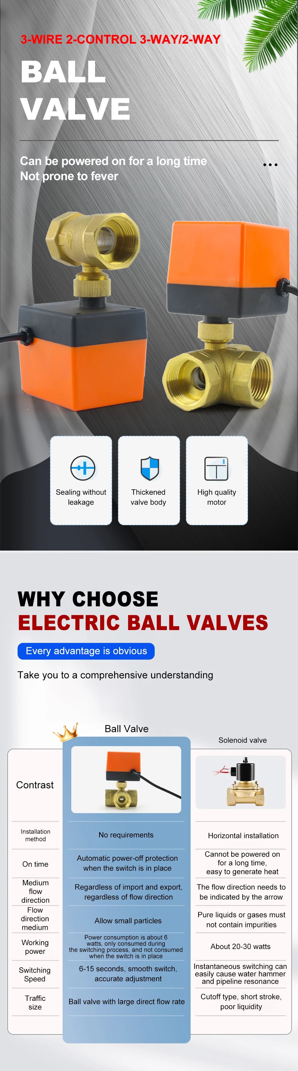 DN15/20/25/32 AC220V 12V Two/Three-way Brass Electric Ball Valve Three Wire Two Control 2-way 3-way Solenoid Valve 1/2" 3/4" 1"