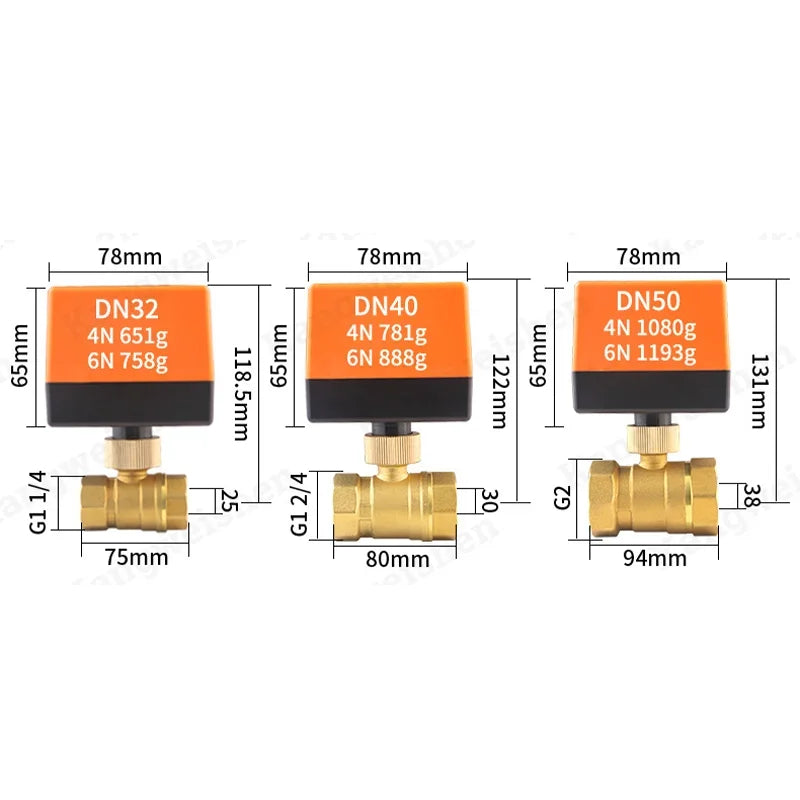 AC220V DC12V 24V Brass Electric Thread Ball Valve DN15 DN20 DN25 DN32 DN40 2-way 3-wire Solenoid Water Valve with Actuator