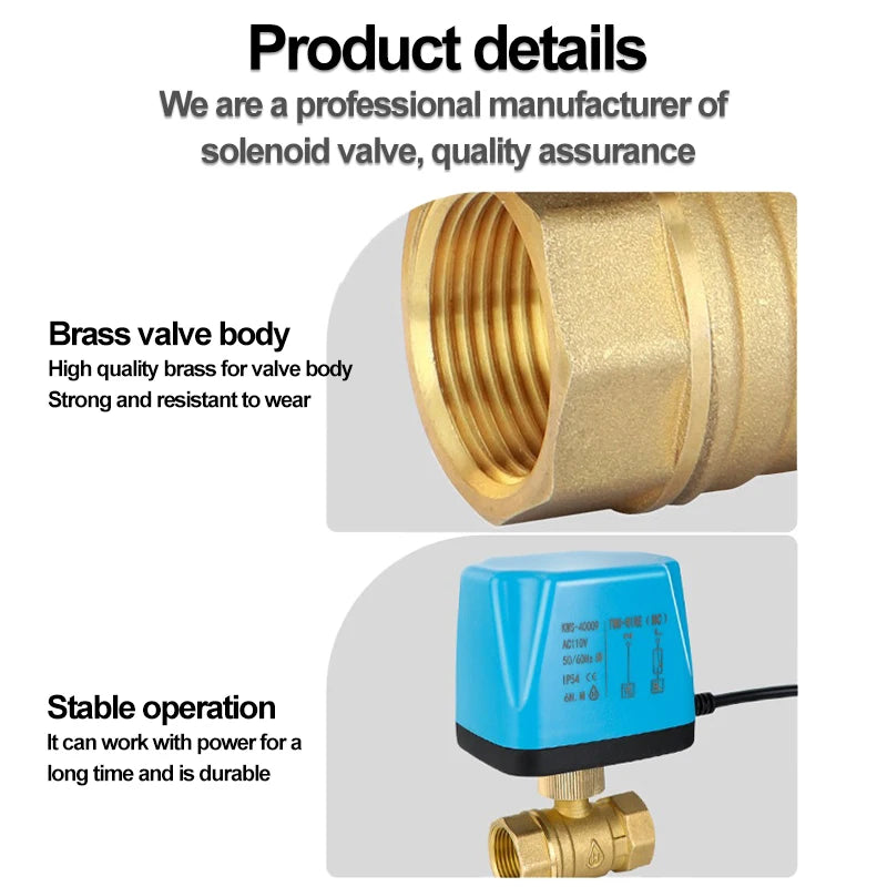 DN15 DN20 DN25 DN32 DN40 DN50 Normally Closed Motorized Ball Valve 220V 12V-24V 3-Wire 2-Control Brass Electric Solenoid Valve