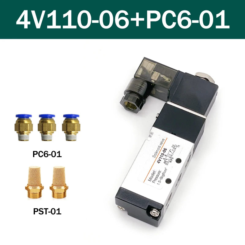 Pneumatic 4V110-06 1/8 Air Solenoid Valve 5 Way Port 2 Position Gas Pneumatic Electric Magnetic Valves DC12V 24V 110V 220V