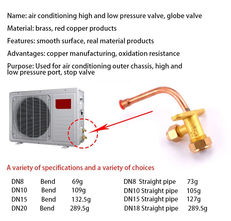 Air Conditioner Outer Box Stop Three-way Valve High And Low Voltage Multiple Common Parts Brass Copper Straight Pipe Bend