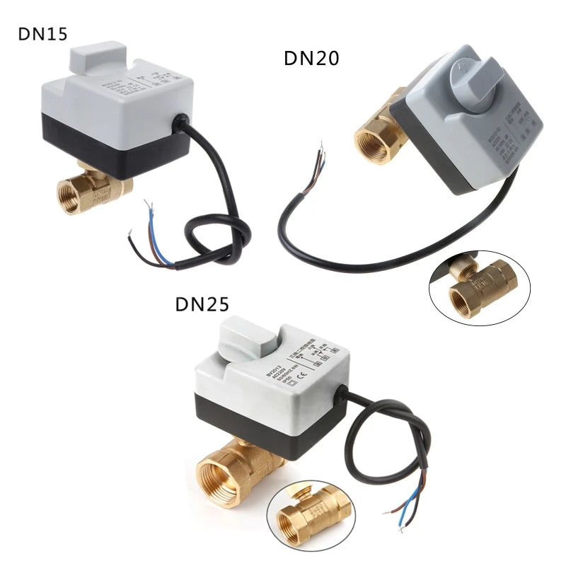 AC 220V DN15 DN20 DN25 2 Way 3 Wires Motorized Ball Valve Electric Actuator with Manual Switch