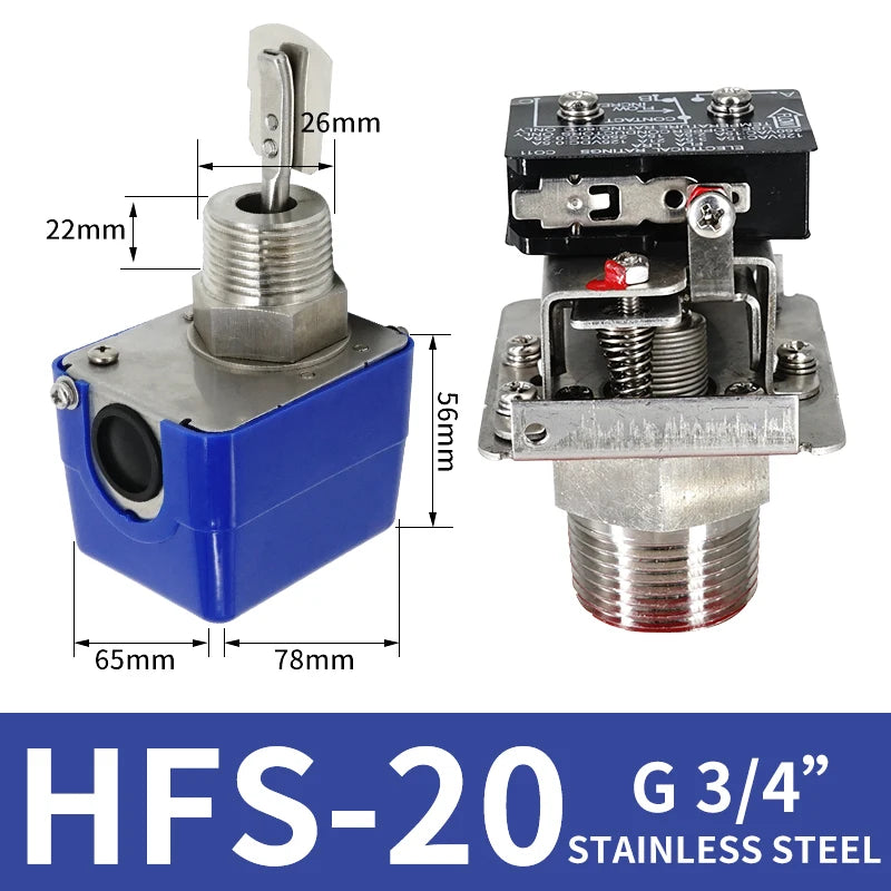 G1 HFS-25 Automatic Stainless Steel Paddle Water Flow Switch Liquid Controller Valve Sensor 1 Inch 1/2 3/4 12V to AC220V