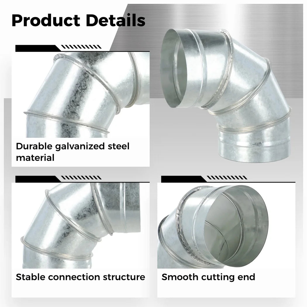 90 Degree Elbow Pipe 6" Galvanized Metal Duct Pipe Connector Stainless Steel HVAC Elbow Pipe Single Wall Ducting Fitting