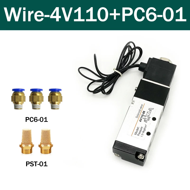 Pneumatic 4V110-06 1/8 Air Solenoid Valve 5 Way Port 2 Position Gas Pneumatic Electric Magnetic Valves DC12V 24V 110V 220V