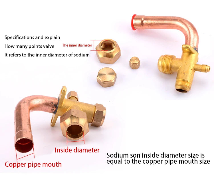 Air Conditioner Outer Box Stop Three-way Valve High And Low Voltage Multiple Common Parts Brass Copper Straight Pipe Bend