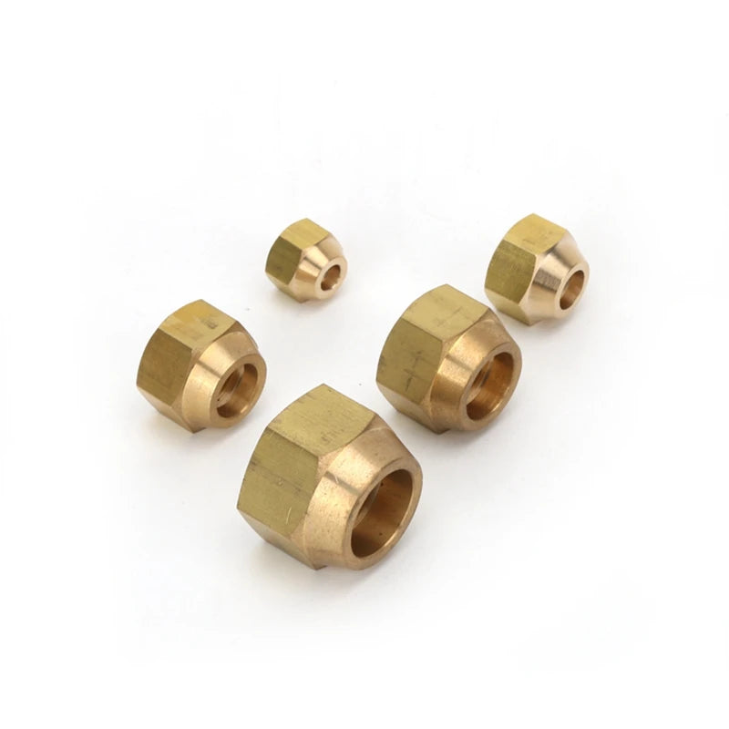 Brass Air Conditioner Nut Forged SAE 1/4 3/8 1/2 3/4 fit UNF Metric Female Thread Flare Connecting Pipe Fitting Adapeter