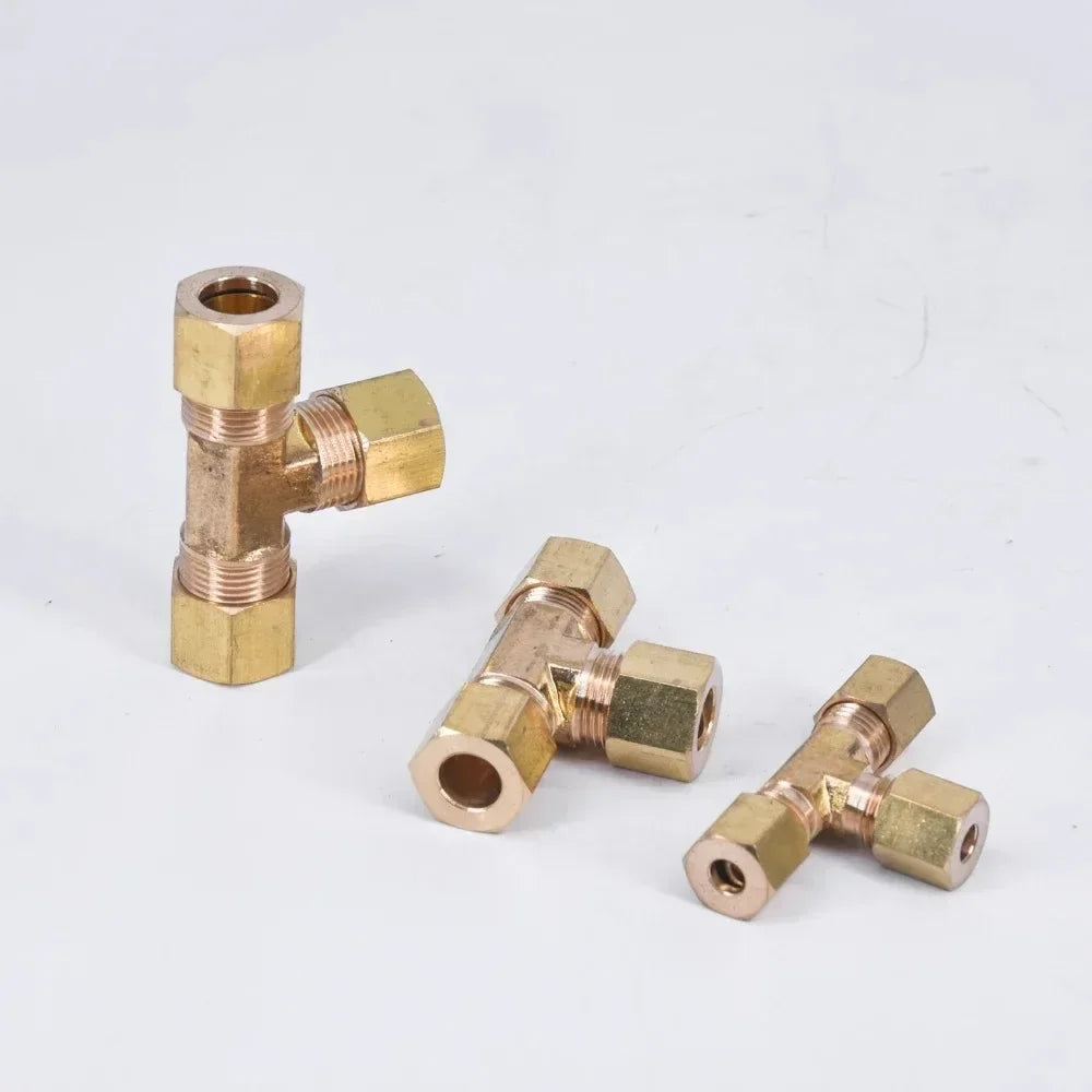 Fit 1/8" 3/16" 1/4" 5/16" 3/8" 1/2" 5/8" Tube Brass Tee 3 Ways Compression Union Fitting Water Gas Oil Connector