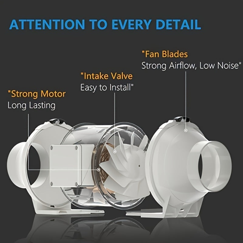 High-Speed 10.16cm Inline Duct Fan with Mixed Flow - Low Noise, Powerful Ventilation for Heating & Cooling, Ideal for Grow Tents & Hydroponics, Easy Install, 220V