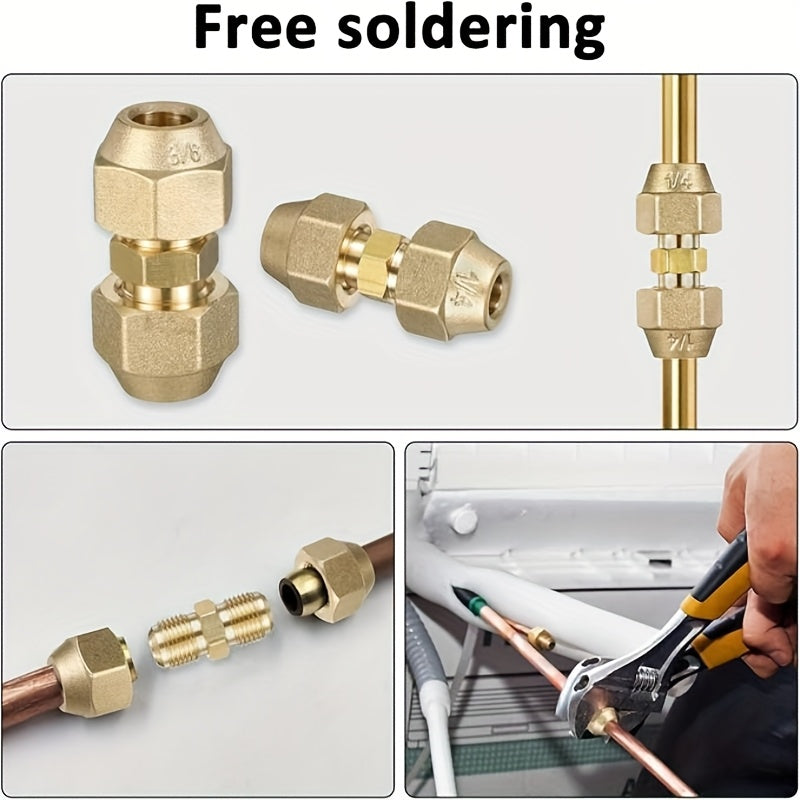 2pcs Pipe Extension Connector Kit, 1/4" and 3/8" Climate Dual Joint Adapter with Weld-Free AC Copper Pipe Fittings, Includes Unisex Nuts, Suitable for HVAC Systems, Bras Fitting, Iron Fitting, Inch With Male Hose Repair Kit,
