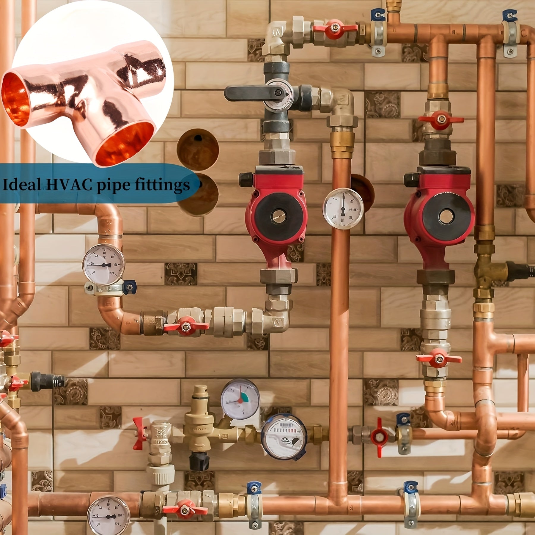 Reducing Tee, Inner Diameter 3/4 "X 1/2" X 1/2 "Copper Tee, Copper Pipe Fittings, Welded Pipes, Residential and Commercial Pipe Welding Fittings with Hot Melt Connections