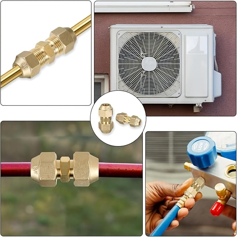2pcs Pipe Extension Connector Kit, 1/4" and 3/8" Climate Dual Joint Adapter with Weld-Free AC Copper Pipe Fittings, Includes Unisex Nuts, Suitable for HVAC Systems, Bras Fitting, Iron Fitting, Inch With Male Hose Repair Kit,