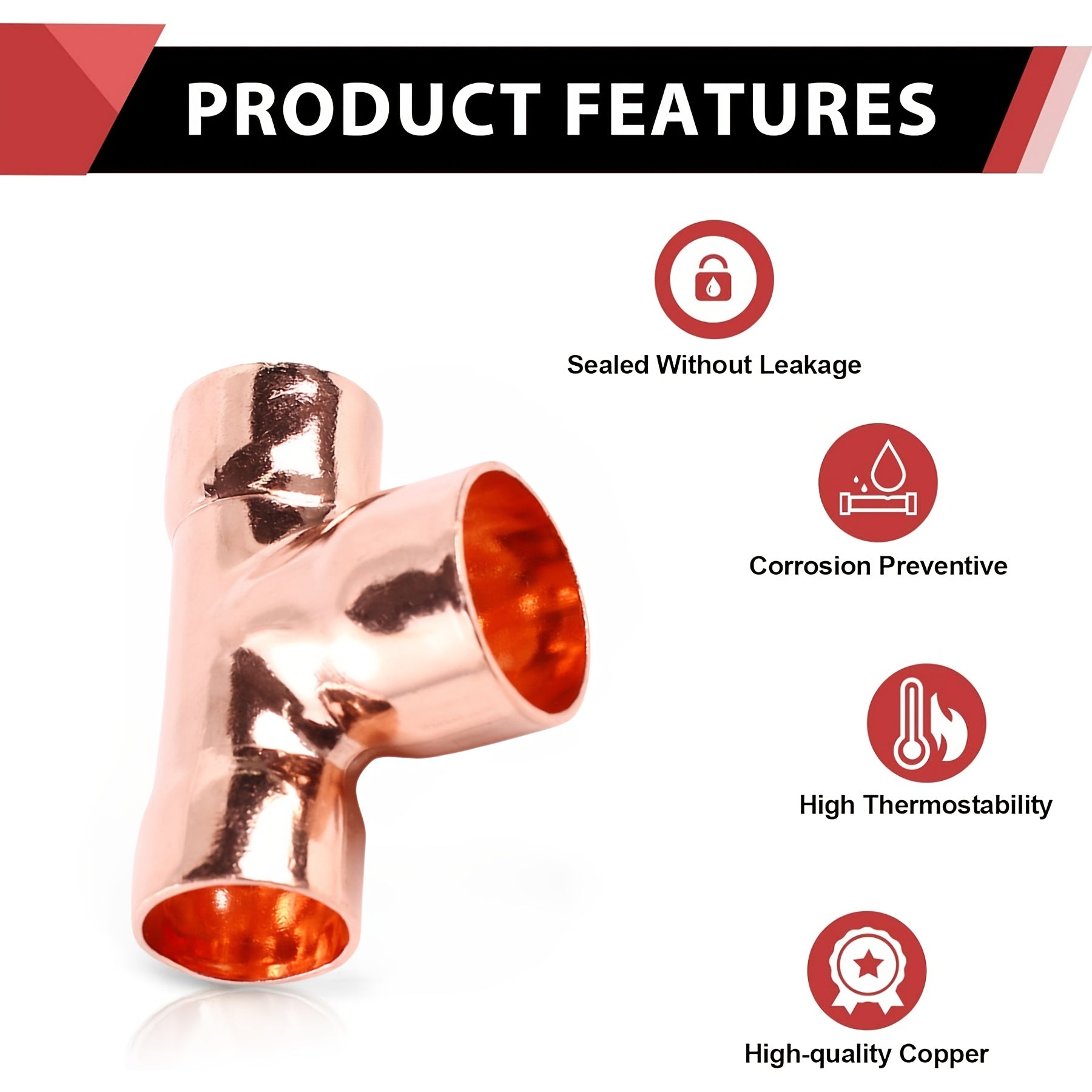 Reducing Tee, Inner Diameter 3/4 "X 1/2" X 1/2 "Copper Tee, Copper Pipe Fittings, Welded Pipes, Residential and Commercial Pipe Welding Fittings with Hot Melt Connections