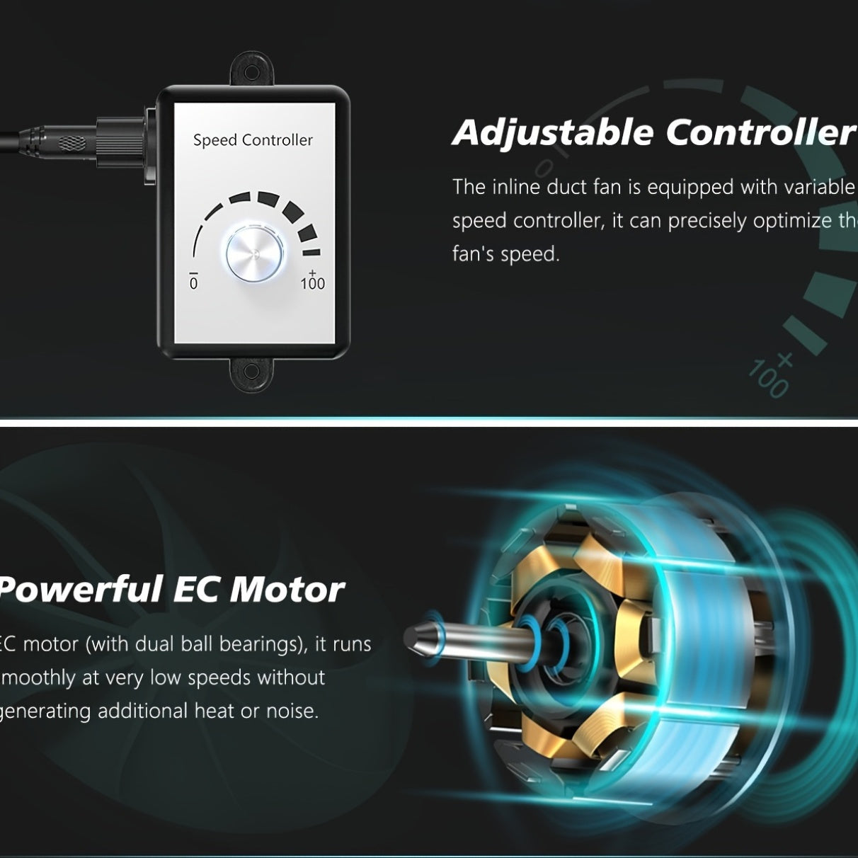 1pc 10.16 Cm Inline EC Motor Duct Fan With Variable Speed ​​Controller Ventilation, Exhaust Fan For Heating Cooling Booster, Grow Tents, Hydroponics (146 CFM)