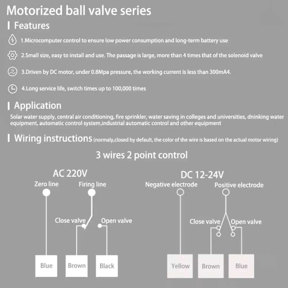 AC220V DC12V-24V Three-wire Two-control Solar Central Air Conditioning Fan Coil Electric Ball Valve
