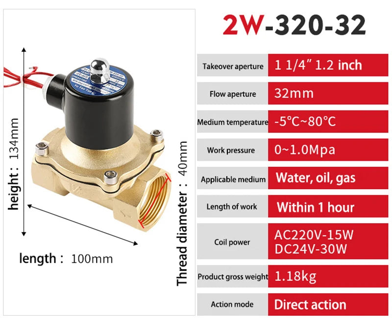 DN15 DN20 DN25 DN32 DN40 DN50 Electric Solenoid Valve 220V 110V 24V 12V Normally Closed Brass Solenoid Valve For Water Oil Air