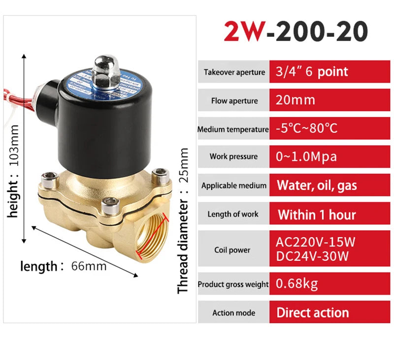 DN15 DN20 DN25 DN32 DN40 DN50 Electric Solenoid Valve 220V 110V 24V 12V Normally Closed Brass Solenoid Valve For Water Oil Air