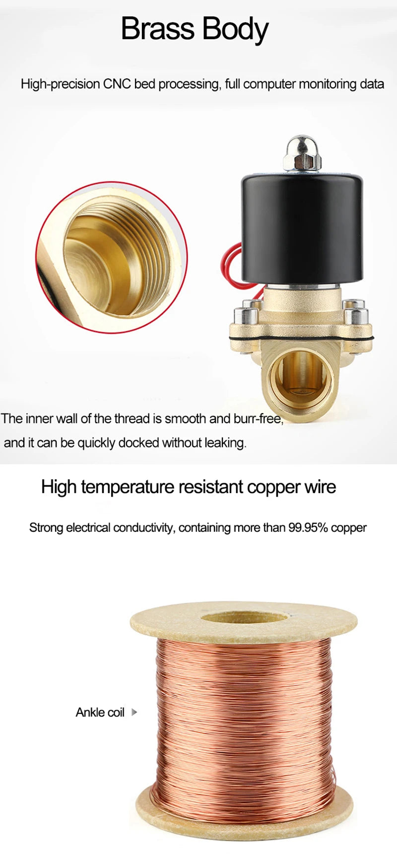 DN15 DN20 DN25 DN32 DN40 DN50 Electric Solenoid Valve 220V 110V 24V 12V Normally Closed Brass Solenoid Valve For Water Oil Air