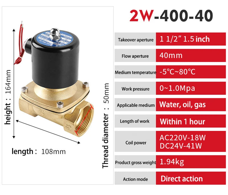 DN15 DN20 DN25 DN32 DN40 DN50 Electric Solenoid Valve 220V 110V 24V 12V Normally Closed Brass Solenoid Valve For Water Oil Air
