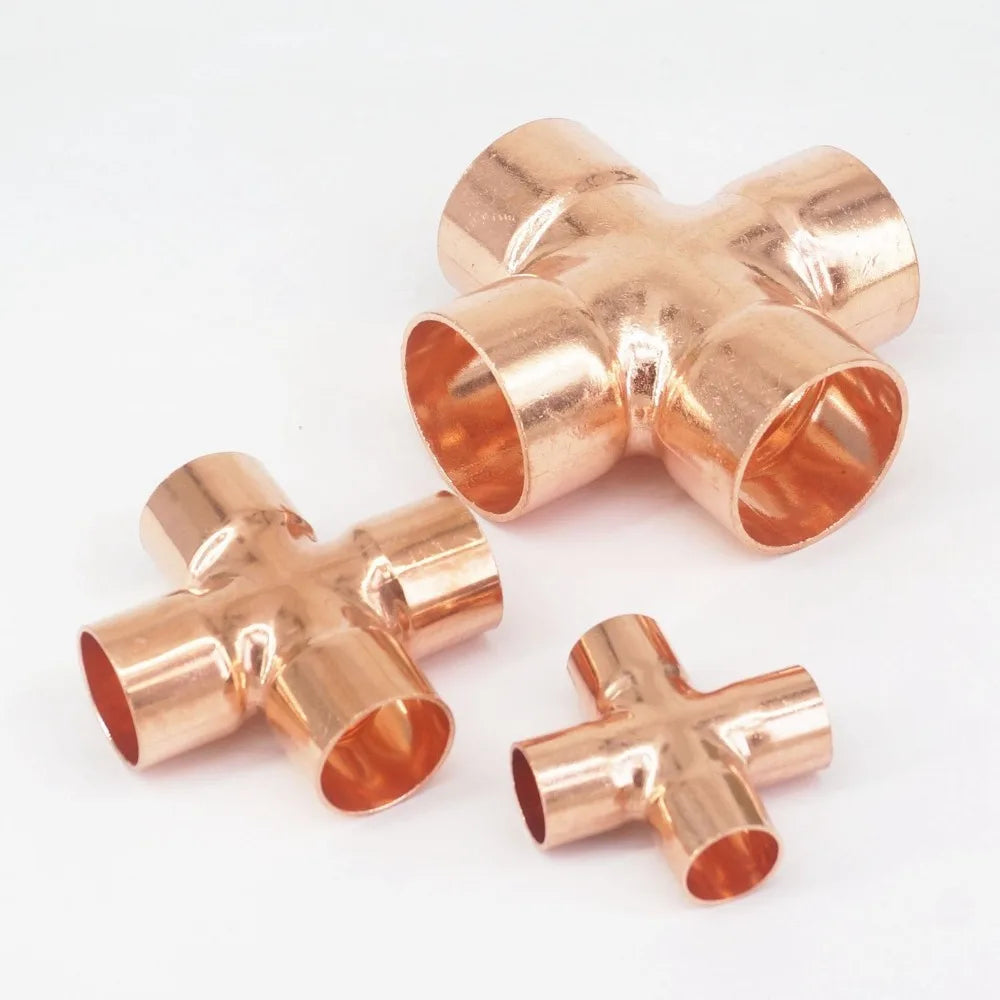 I/D 6.35mm 9.52mm 12.7mm 15mm 16mm 22mm 35mm 42mm 54mm Copper End Feed Cross 4 Ways Pipe Adapter Air Conditioning Refrigeration