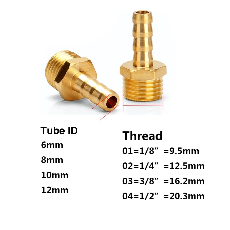 Hose Brass Pipe Fitting 4mm 6mm 8mm 10mm 12mm 19mm Barb Tail 1/8" 1/4" 1/2" 3/8" BSP Male Connector Joint Copper Coupler Adapter