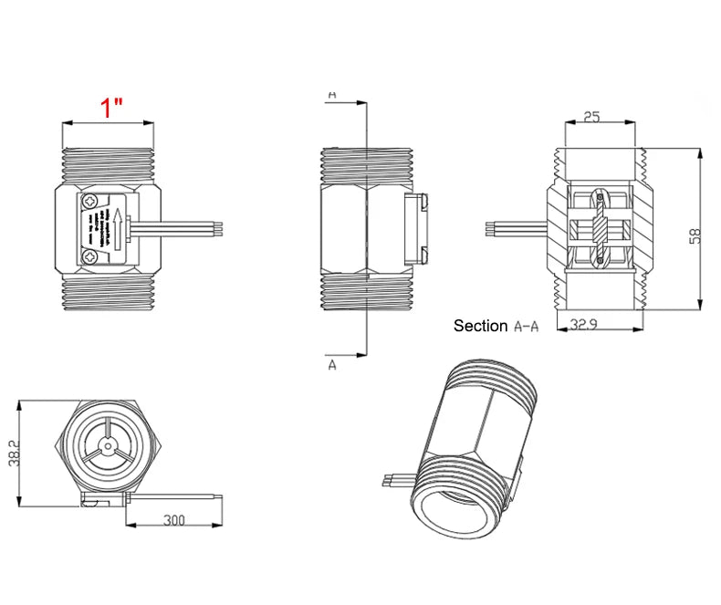 DN15 DN20 DN25 DN80 Water Flow Sensor Brass 1.75MPa Hall Sensor Turbine Flowmeter DC5~18V Used To Measure The Flow Of The Medium