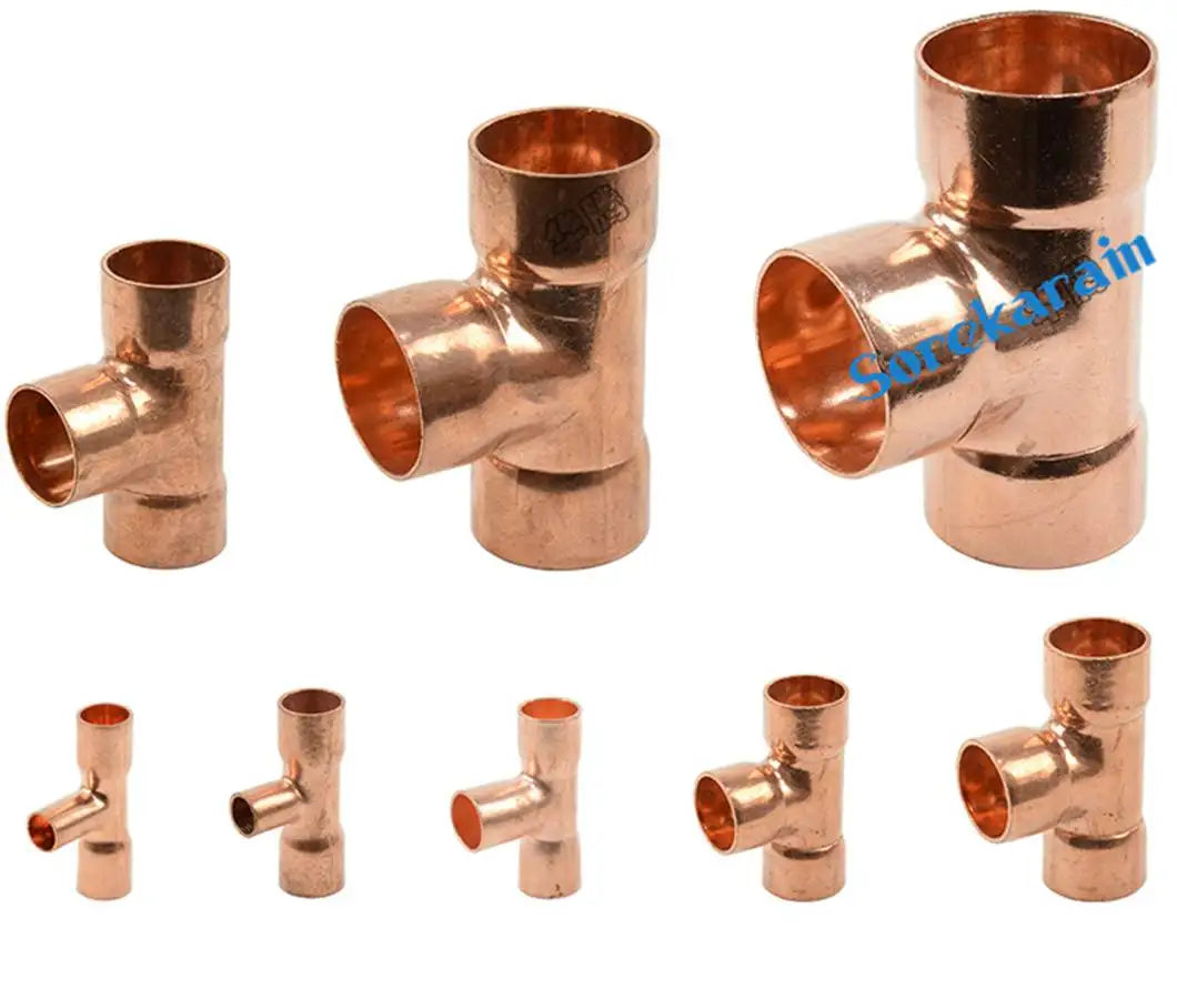 Pure Copper End Feed Euqal Tee 3 Ways Pipe Adapter Air Conditioner Refrigeration Water Heater