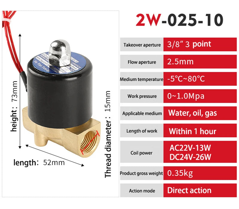 DN15 DN20 DN25 DN32 DN40 DN50 Electric Solenoid Valve 220V 110V 24V 12V Normally Closed Brass Solenoid Valve For Water Oil Air