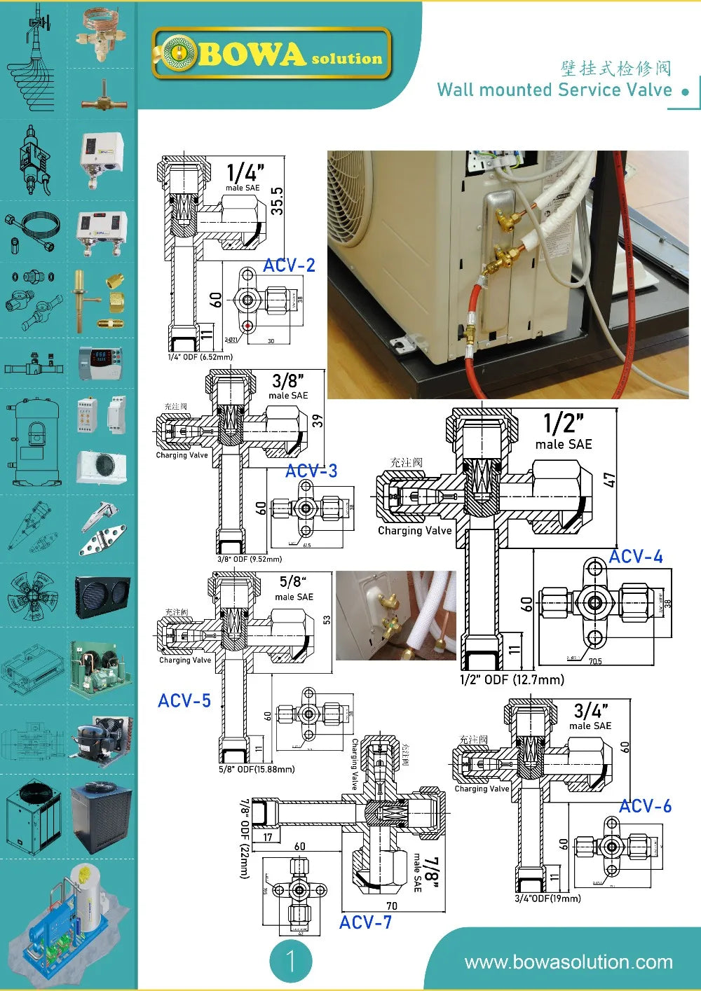 Wall mounted  service valve is designed for room split air conditioners, refrigeration plants, chiller & heat pump outdoor units