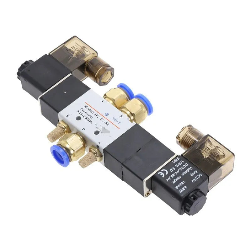 4V220-08 Air Pneumatic Solenoid Valve 5-Way 2-Position 1/4' Aluminum Alloy Internal E 12VDC 24VDC 110VAC 220VAC 0.15-0.8Mpa
