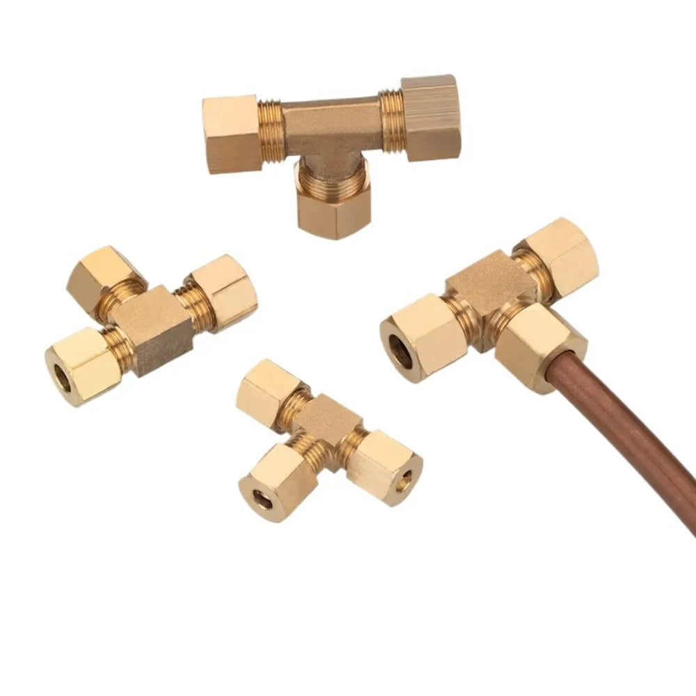3.175-15.88mm 1/8 3/16 1/4 5/16 3/8 1/2 5/8 " Inch Pipe Brass Tee 3 Way Compression Union Tube Fitting Water Gas Oil Connector