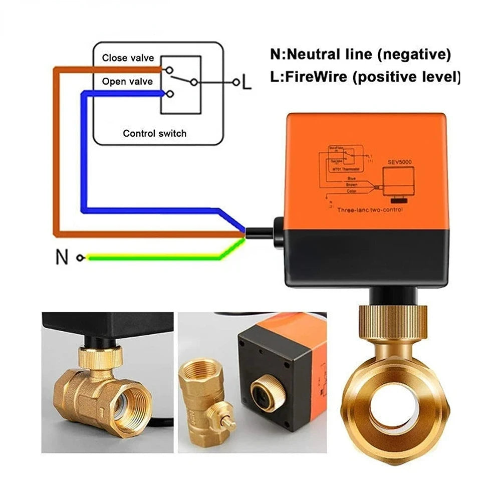 DN15/20/25/32 AC220V 12V Two/Three-way Brass Electric Ball Valve Three Wire Two Control 2-way 3-way Solenoid Valve 1/2" 3/4" 1"