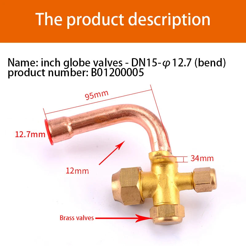 Air Conditioner Outer Box Stop Three-way Valve  High And Low Voltage  Multiple Common Parts  Brass Copper Straight Pipe Bend
