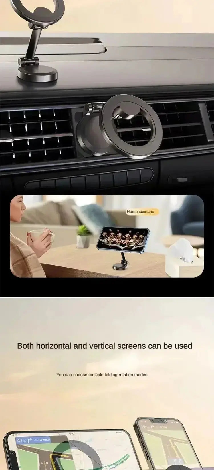 Strong Magnetic Cell Phone Holder Car 360° Swivel Adjustable Back Sticker Holder Magsafe for iPhone 15 Samsung Xiaomi Universal