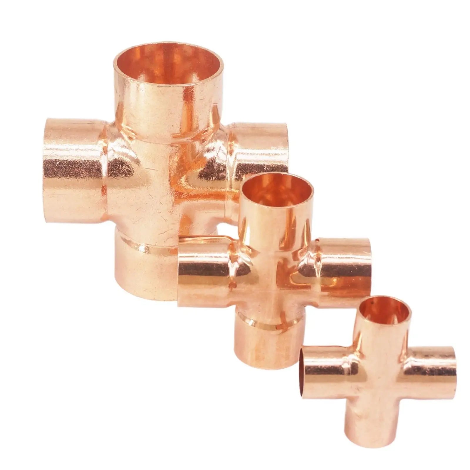 I/D 6.35mm 9.52mm 12.7mm 15mm 16mm 22mm 35mm 42mm 54mm Copper End Feed Cross 4 Ways Pipe Adapter Air Conditioning Refrigeration
