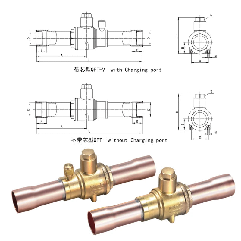 Hongsen QFT Air conditioning cold storage refrigerantion shut-off valve 6-54mm  refrigerant ball valve