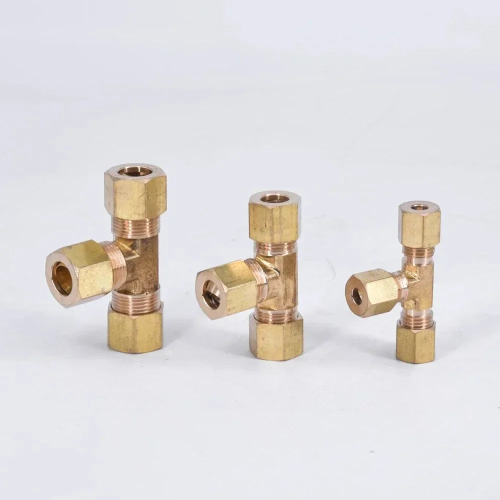 Fit 1/8" 3/16" 1/4" 5/16" 3/8" 1/2" 5/8" Tube Brass Tee 3 Ways Compression Union Fitting Water Gas Oil Connector