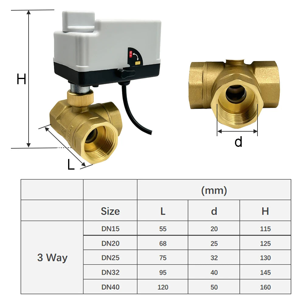 DN15 DN20 DN25 DN50 Brass Motorized Ball Valve 220V 12V 24V 3-Wire 2-Control Electric Actuators with Manual Switch