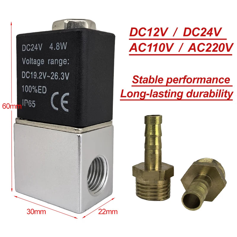 DC12V 24V AC110V 220V Normally Closed 1/4"Silent Oil Free Bidirectional NormallyClosed Pneumatic Solenoid Valve
