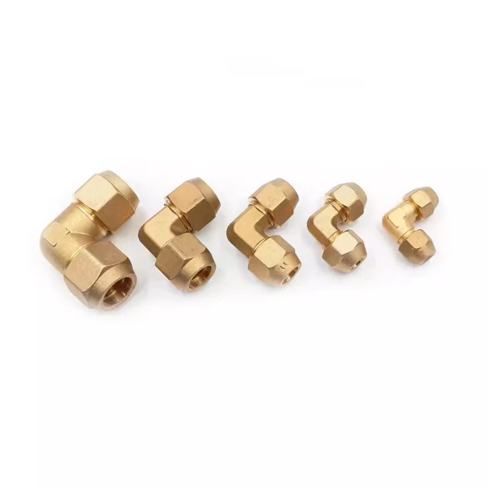 Brass Air Conditioner Forged SAE 1/4 3/8 1/2 3/4 fit UNF Thread Elbow + Nut Equal Flare Connecting Pipe Fitting Adapeter