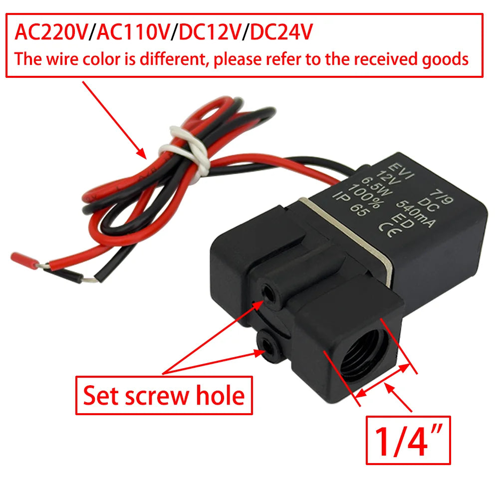 DC12/24V AC110/220V Normally Closed 1/4"Silent Oil Free Bidirectional NormallyClosed Pneumatic Solenoid Valve 304 Joint