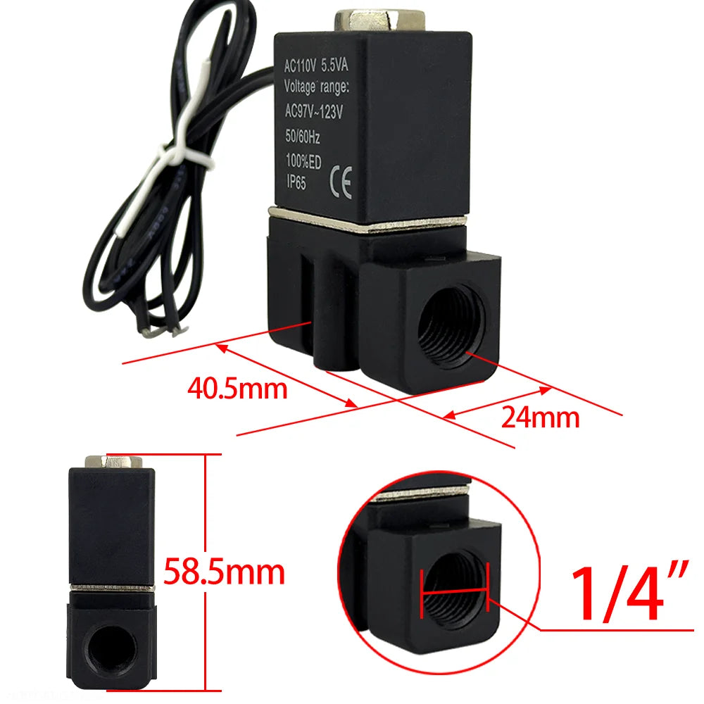 DC12/24V AC110/220V Normally Closed 1/4"Silent Oil Free Bidirectional NormallyClosed Pneumatic Solenoid Valve 304 Joint