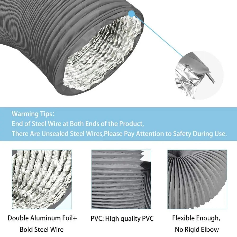 4 inch Dryer Vent Hose Gray with 2 Stainless Steel Clamp Air Ducting Heavy-Duty 6 Layer Protection Exhaust Pipe Ventilation